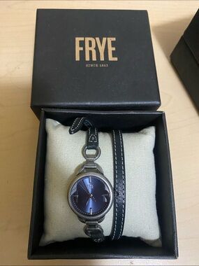 Frye Women's Wrap Watch - Navy Dial with Black Leather Strap